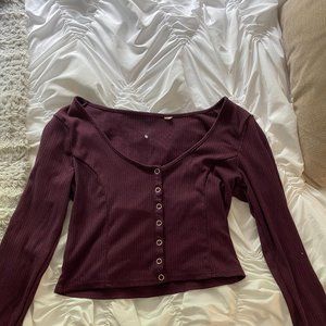 Burgundy Button-Up Long-Sleeve
